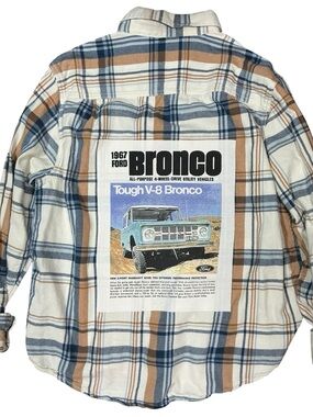 Upcycled Flannel T Shirt Ford Bronco Oversized Boyfriend Top